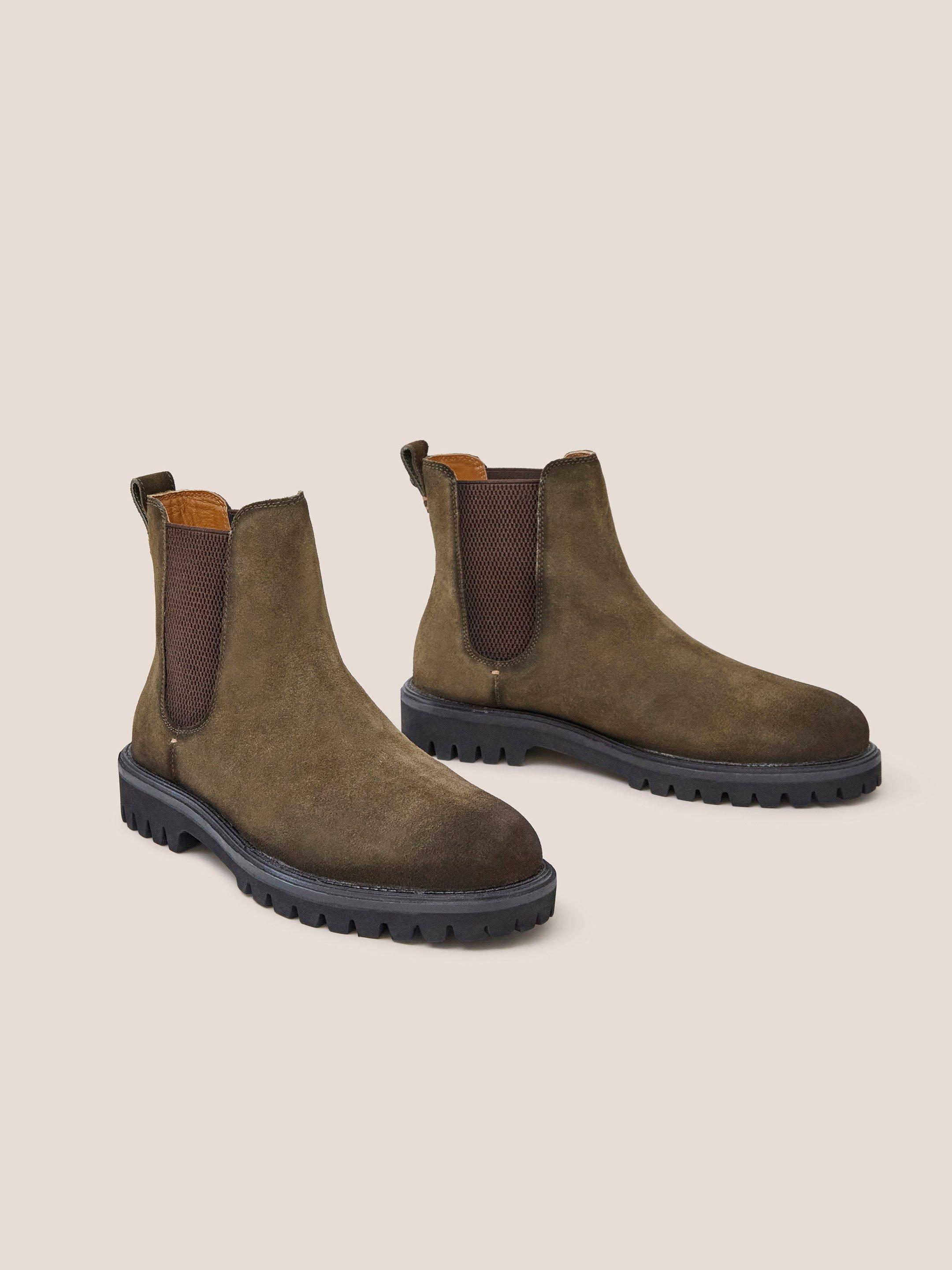 Chunky Suede Chelsea Boot in KHAKI GRN - FLAT FRONT