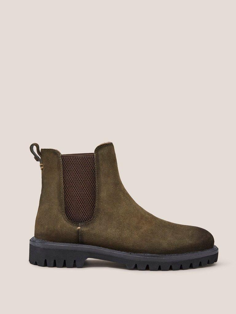 Chunky Suede Chelsea Boot in KHAKI GRN - MODEL FRONT
