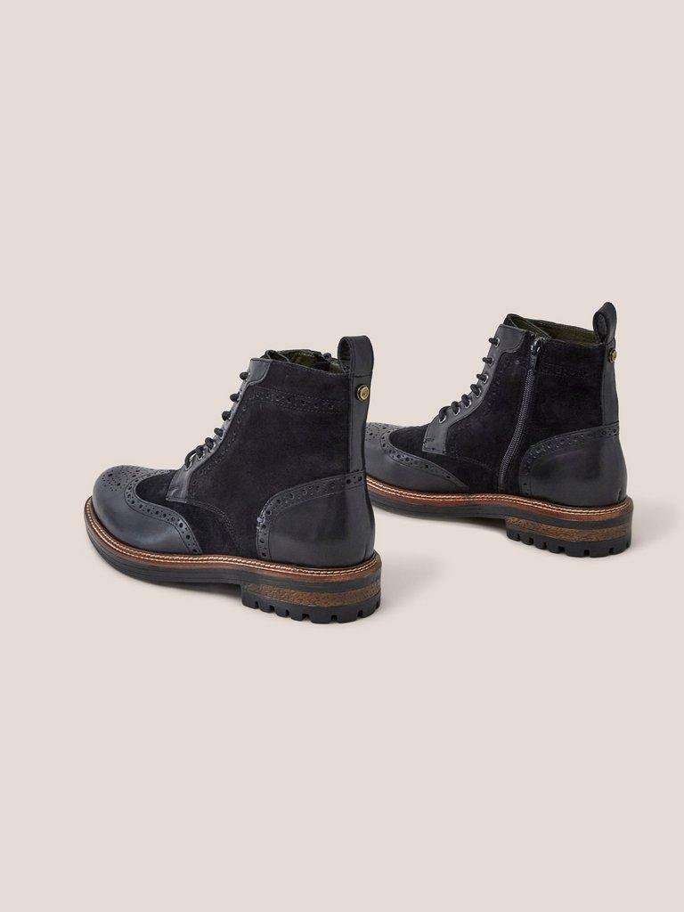 Brogue Leather Lace Up Boot in PURE BLK - FLAT BACK