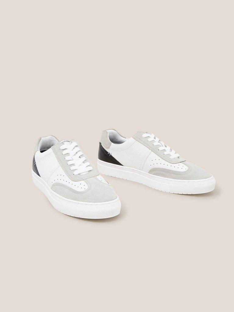 Leather Lace Up Trainer in WHITE MLT - FLAT FRONT