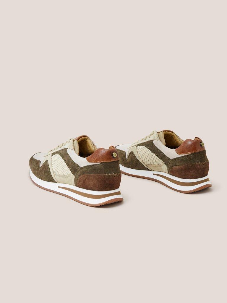 Leather Retro Lace Up Trainer in KHAKI GRN - FLAT BACK