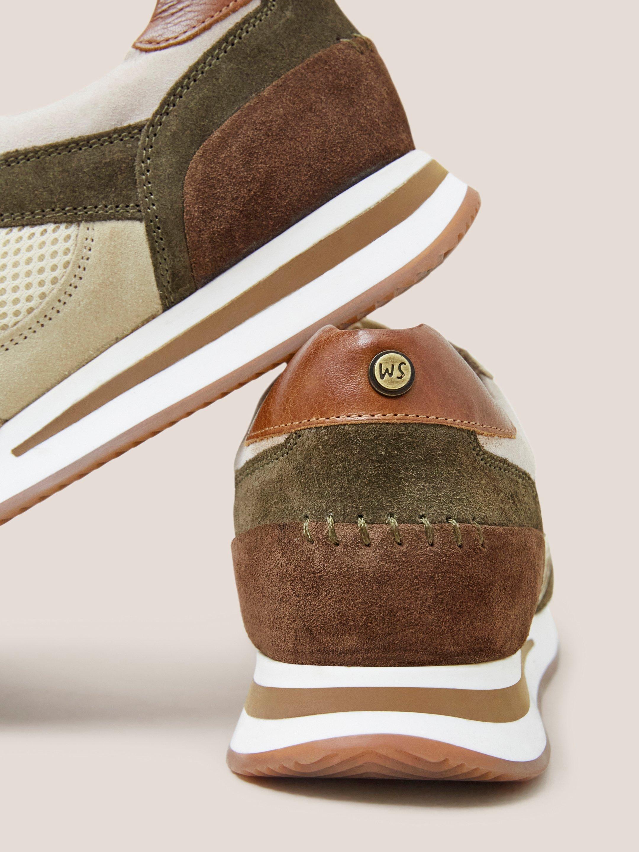 Leather Retro Lace Up Trainer in KHAKI GRN - FLAT DETAIL
