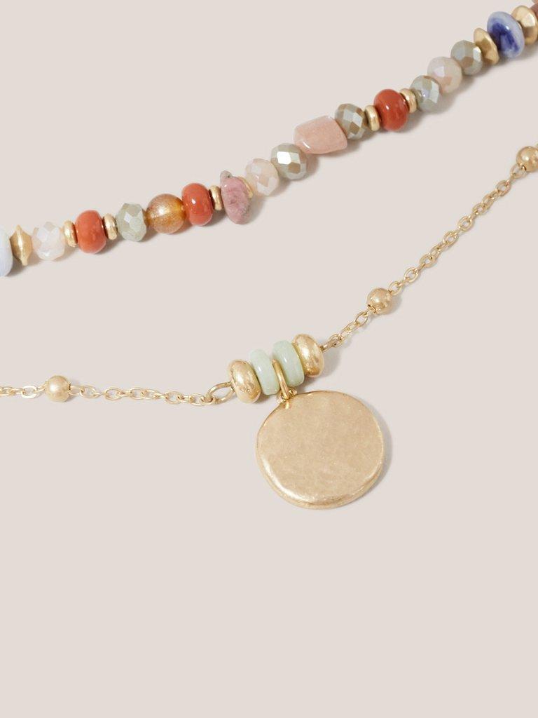 Stone Bead Multi Row Necklace in BROWN MLT - FLAT DETAIL