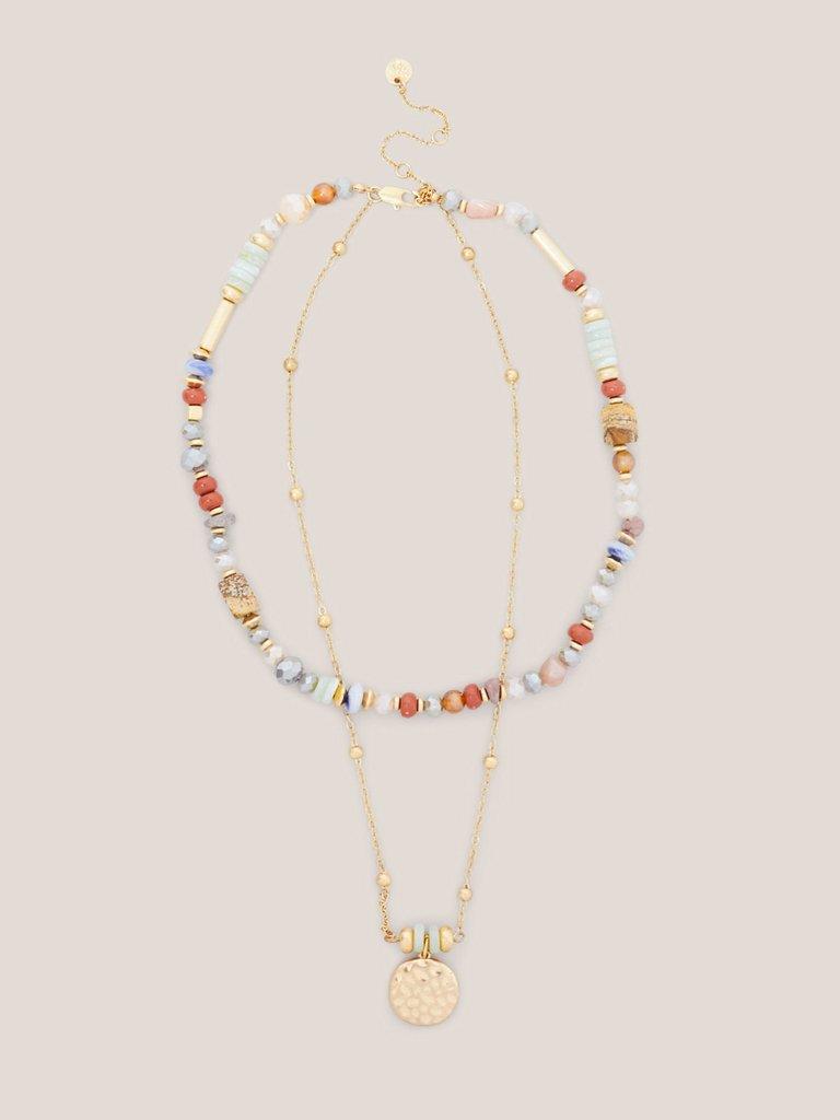 Stone Bead Multi Row Necklace in BROWN MULTI | White Stuff