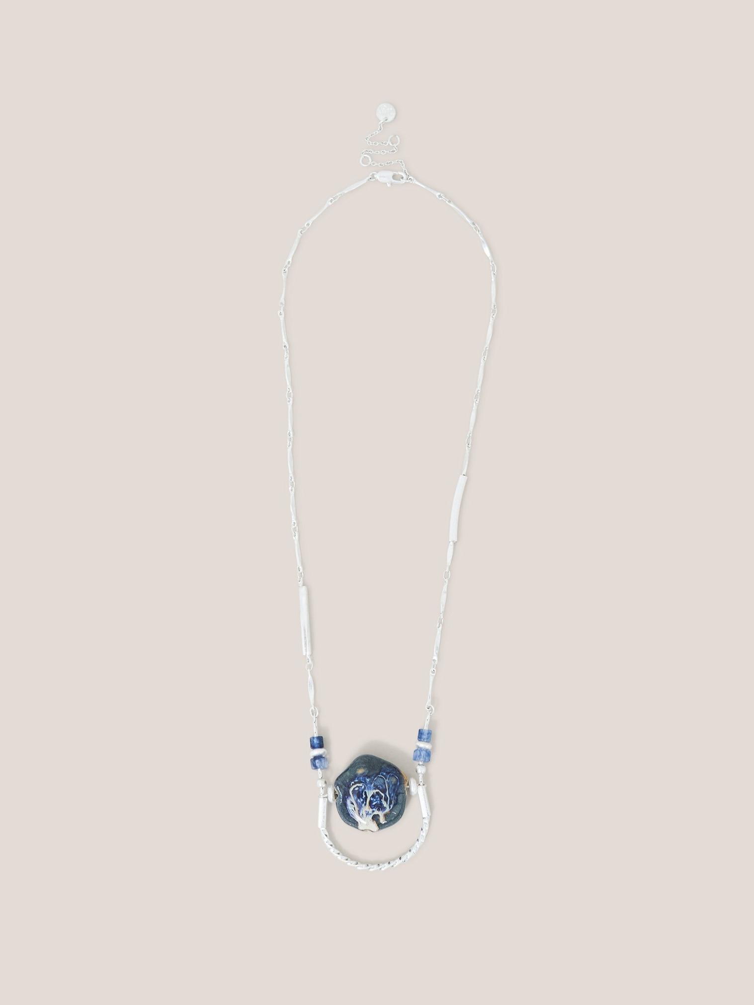 Stone Pendant Necklace in BLUE MLT - FLAT FRONT
