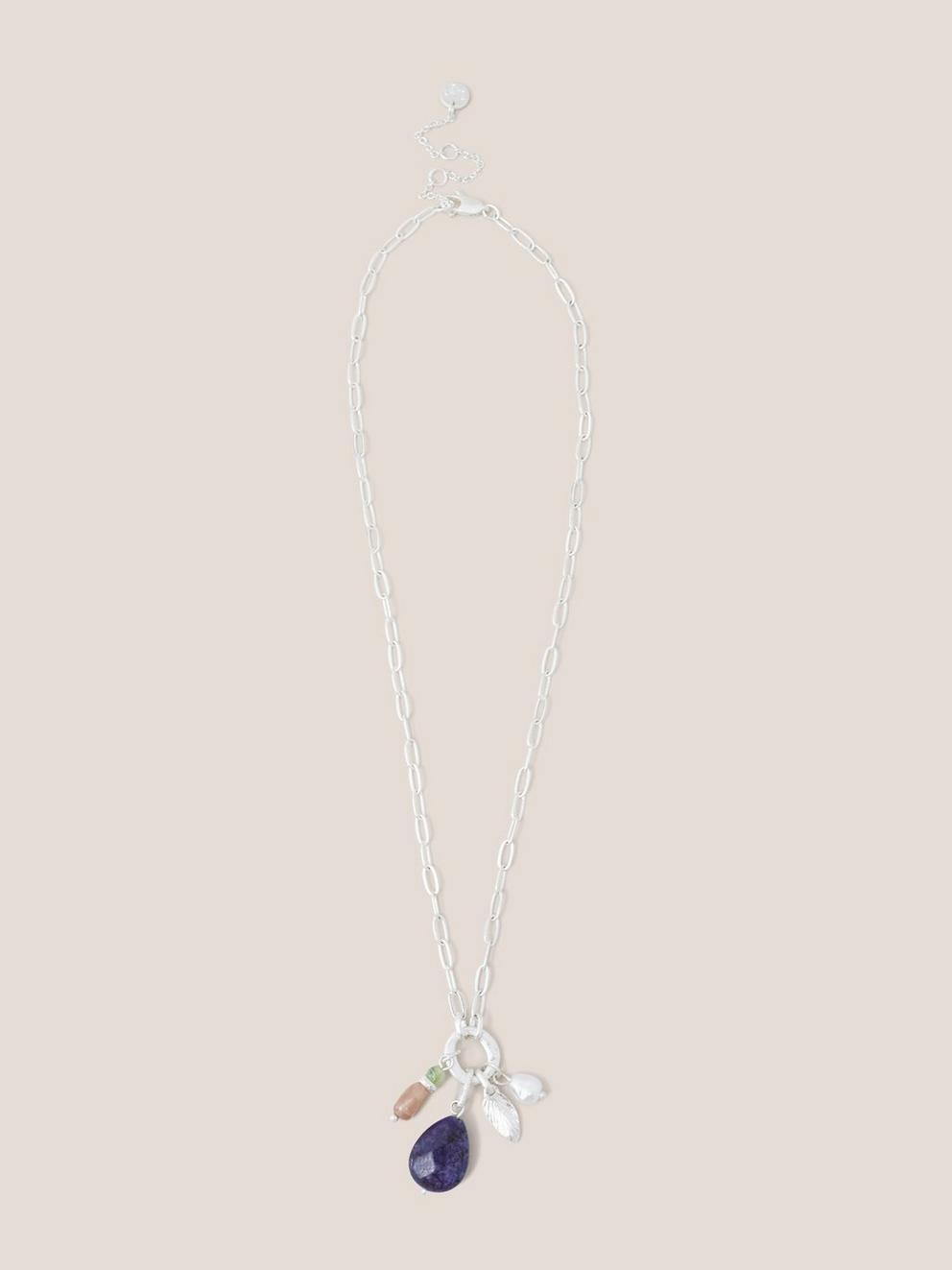 Multi Charm Necklace in BLUE MLT - FLAT FRONT