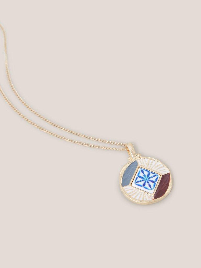Circular Mosaic Tile Necklace in BLUE MLT - FLAT DETAIL
