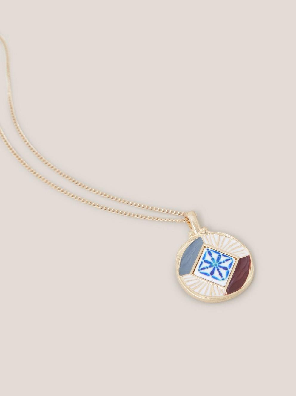 Circular Mosaic Tile Necklace in BLUE MLT - FLAT DETAIL