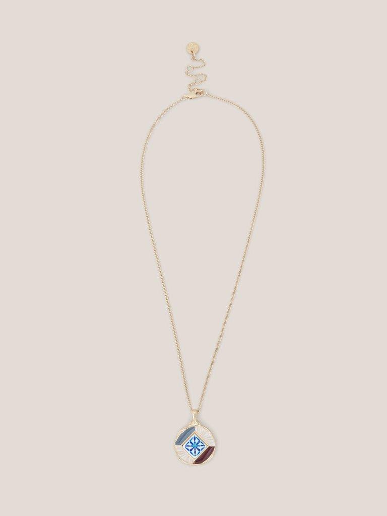 Circular Mosaic Tile Necklace in BLUE MLT - FLAT FRONT