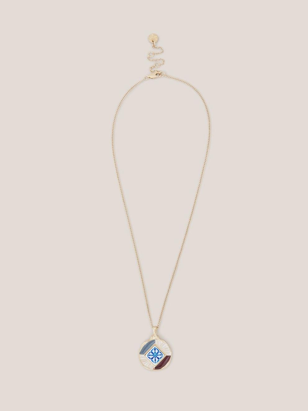 Circular Mosaic Tile Necklace in BLUE MLT - FLAT FRONT