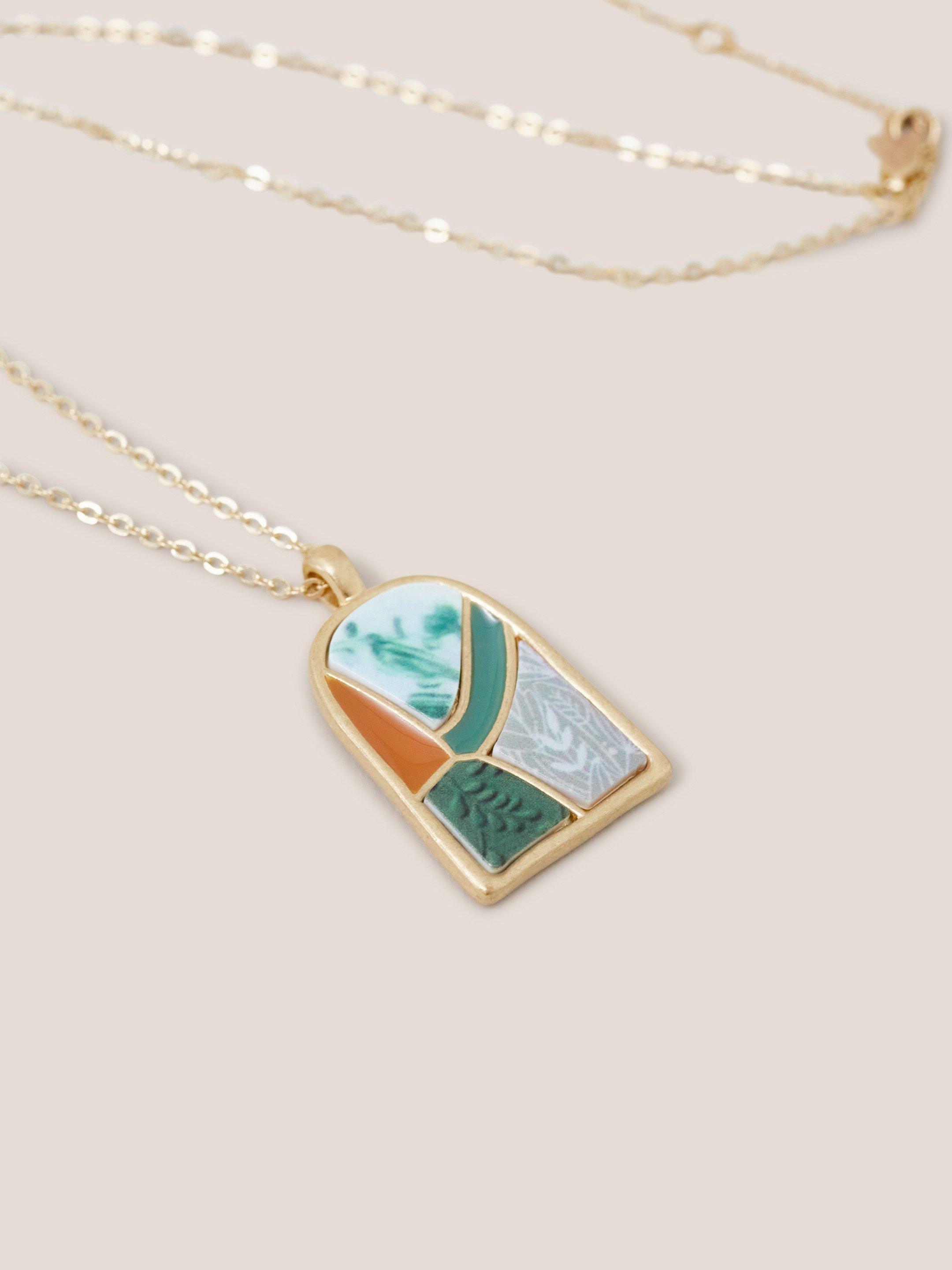 Pebble Mosaic Tile Necklace in GREEN MLT - FLAT DETAIL