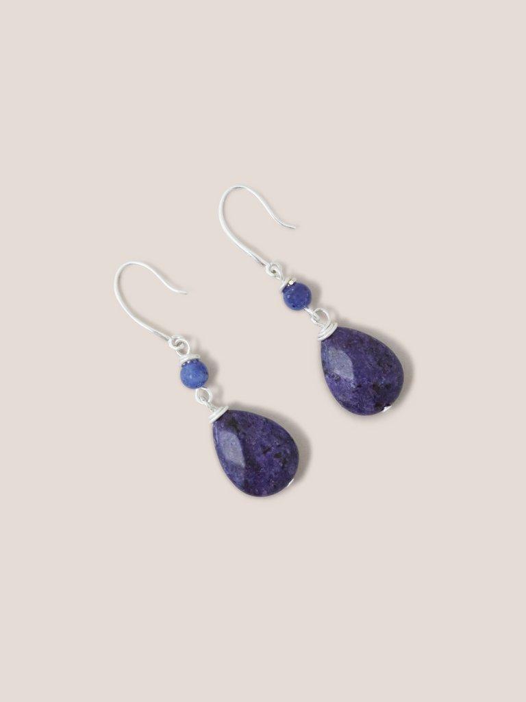 Blue and Purple Stone Drop Earrings in BLUE MLT - FLAT BACK