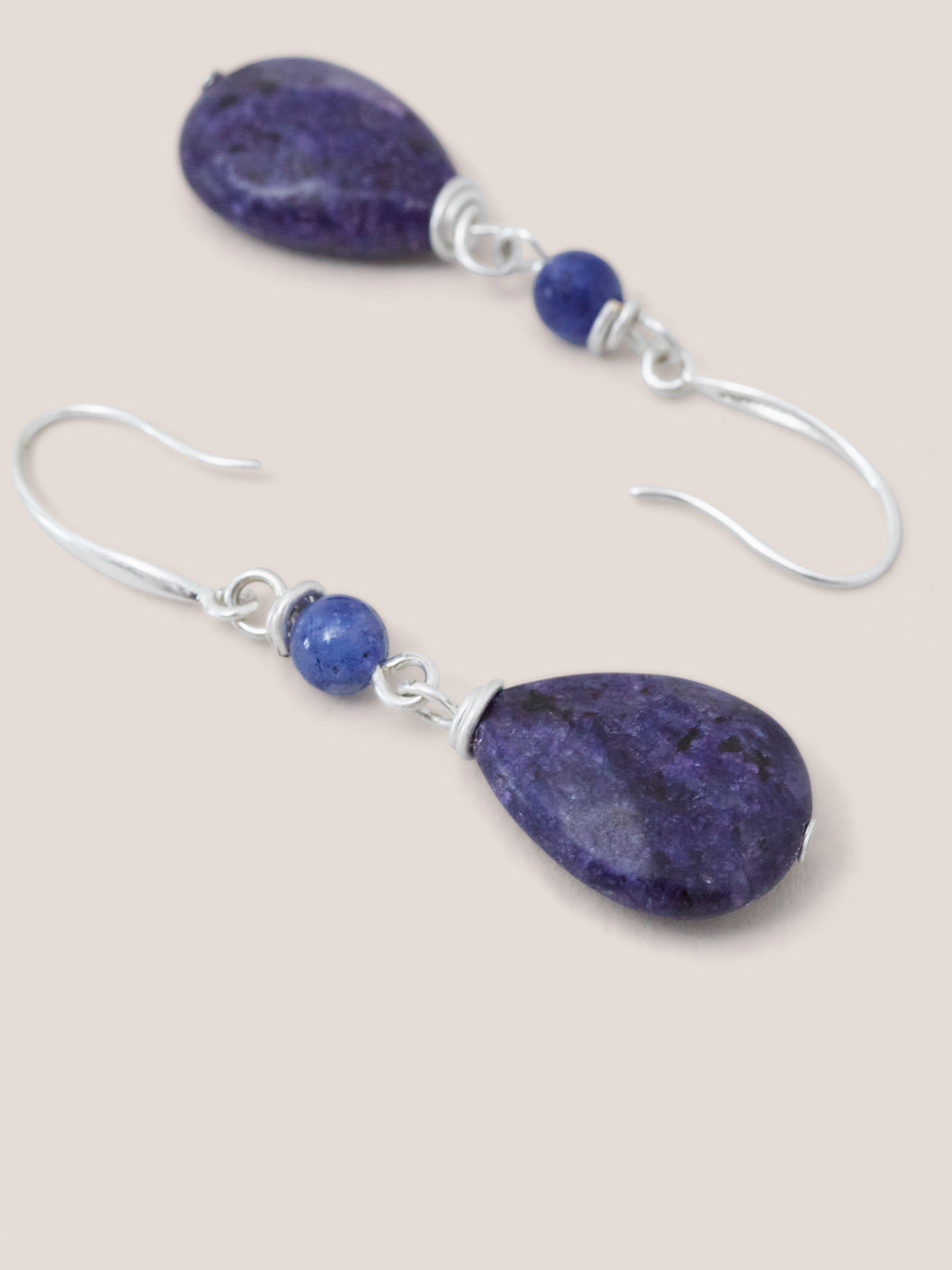 Blue and Purple Stone Drop Earrings in BLUE MLT - FLAT DETAIL
