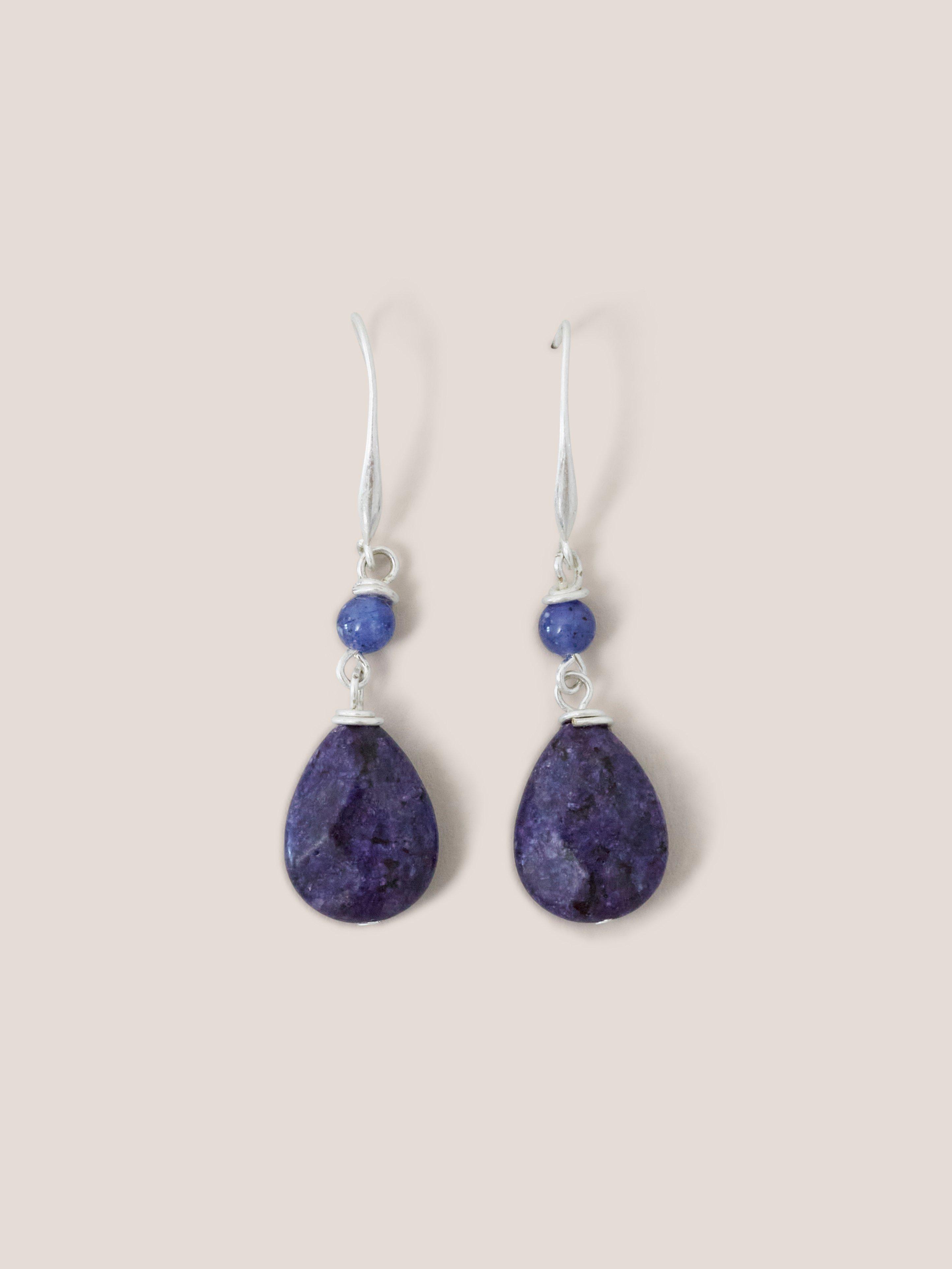 Blue and Purple Stone Drop Earrings in BLUE MLT - FLAT FRONT