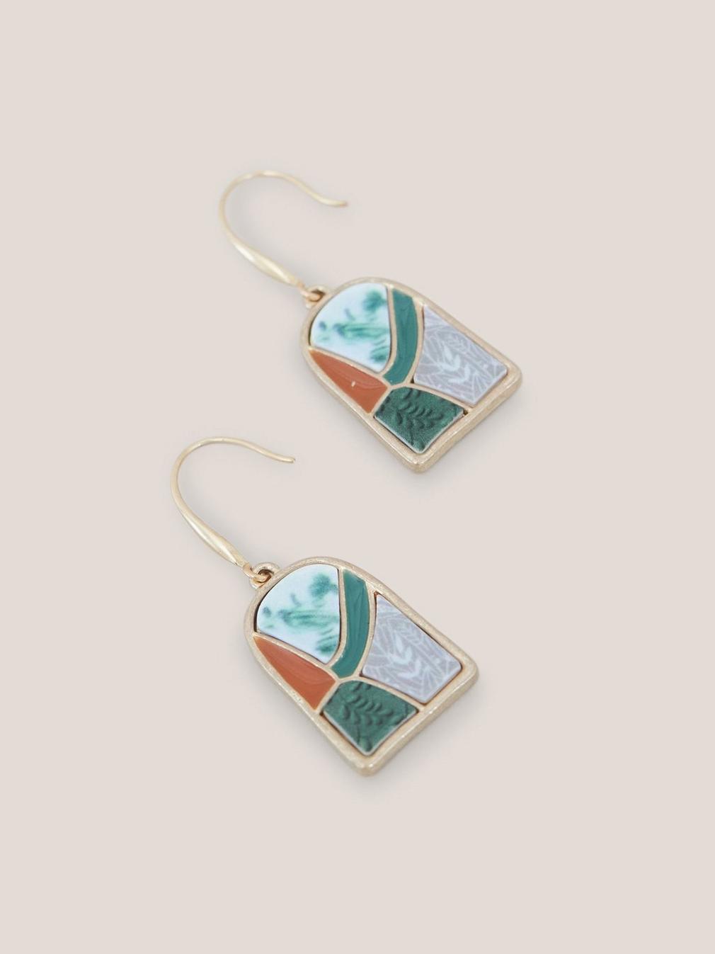 Pebble Mosaic Tile Earrings in GREEN MLT - FLAT DETAIL