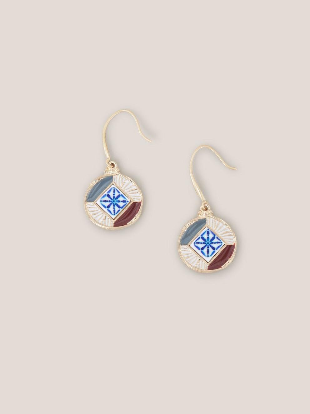 Circular Mosaic Tile Earrings in GLD TN MET - FLAT BACK