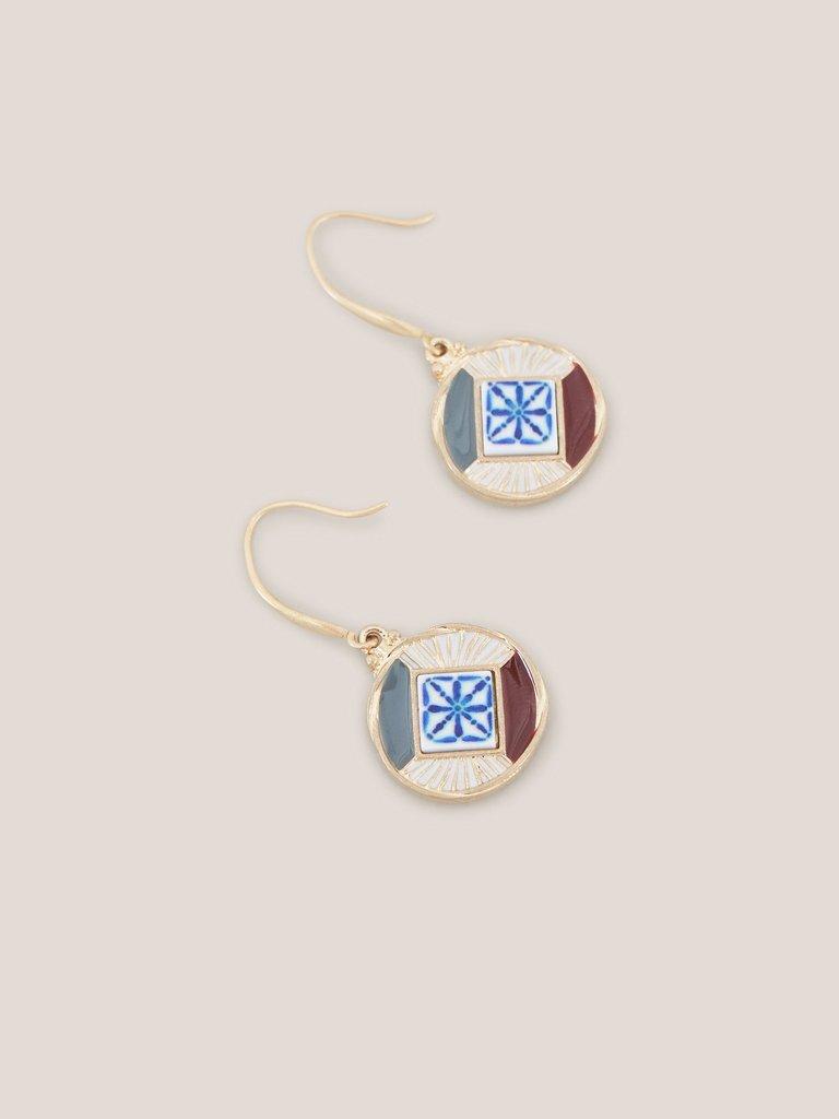 Circular Mosaic Tile Earrings in GLD TN MET - FLAT DETAIL
