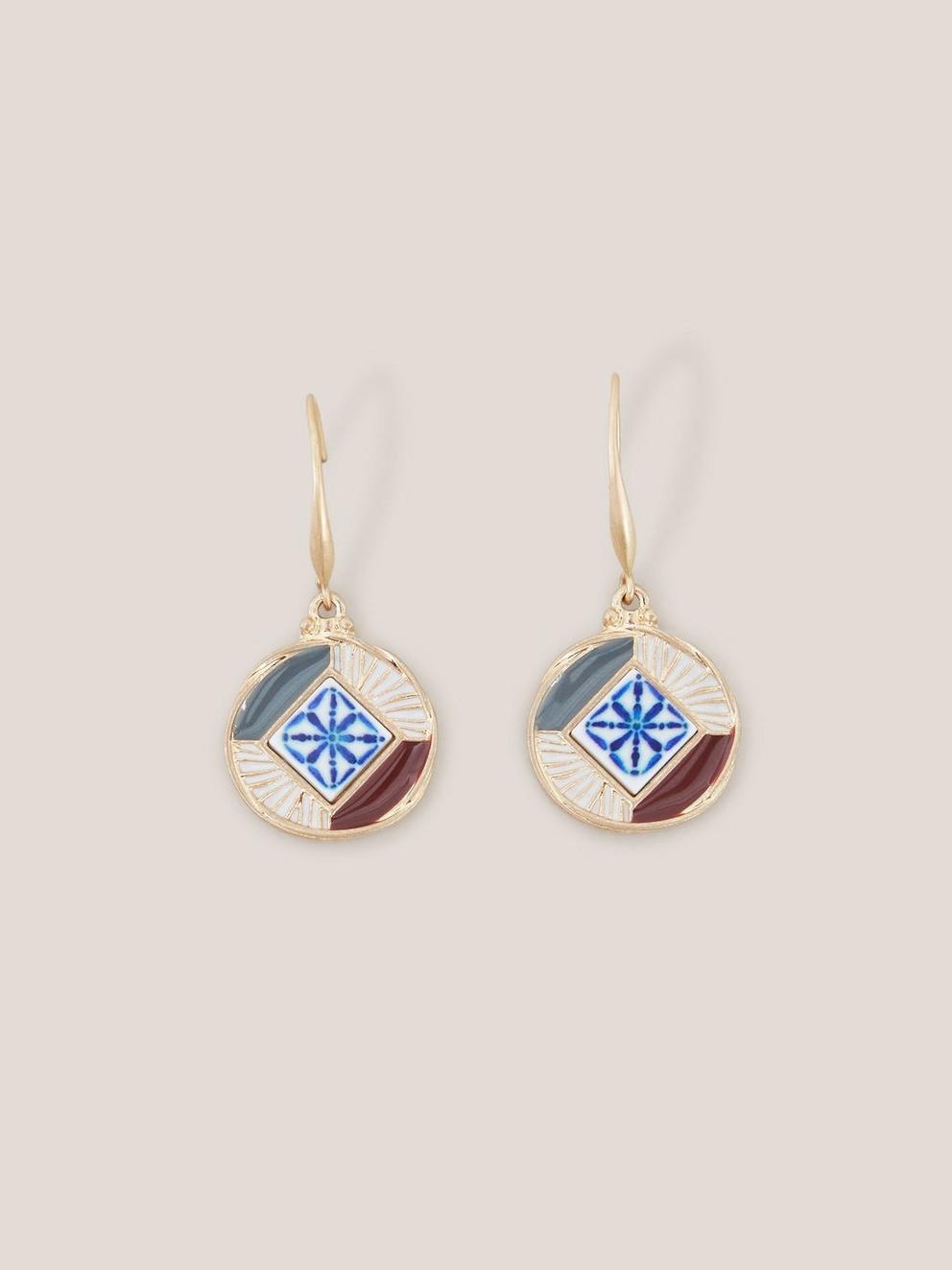 Circular Mosaic Tile Earrings in GLD TN MET - FLAT FRONT