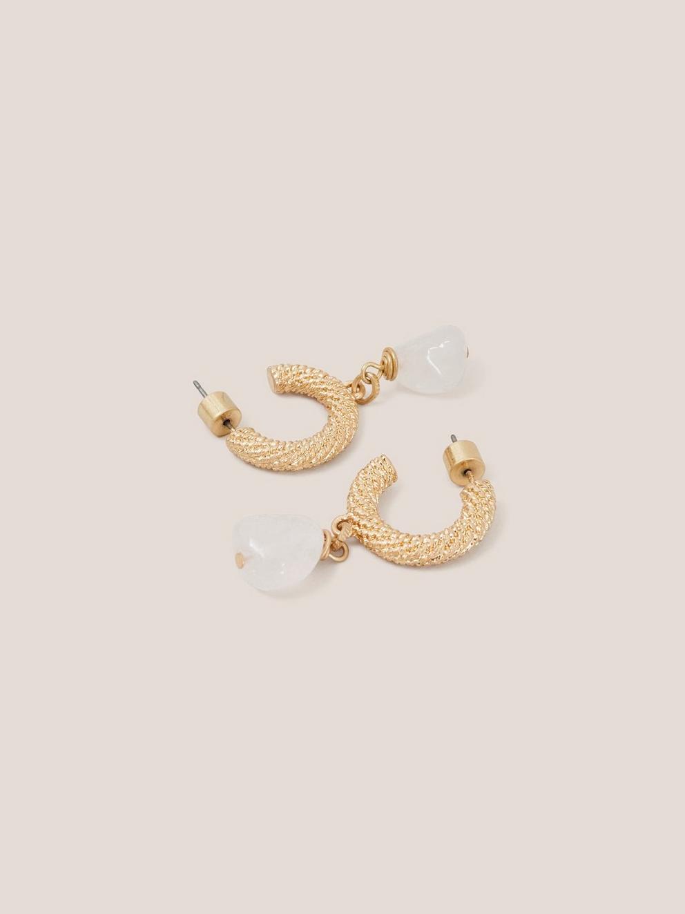 Textured Hoop Stone Earrings in GLD TN MET - FLAT DETAIL