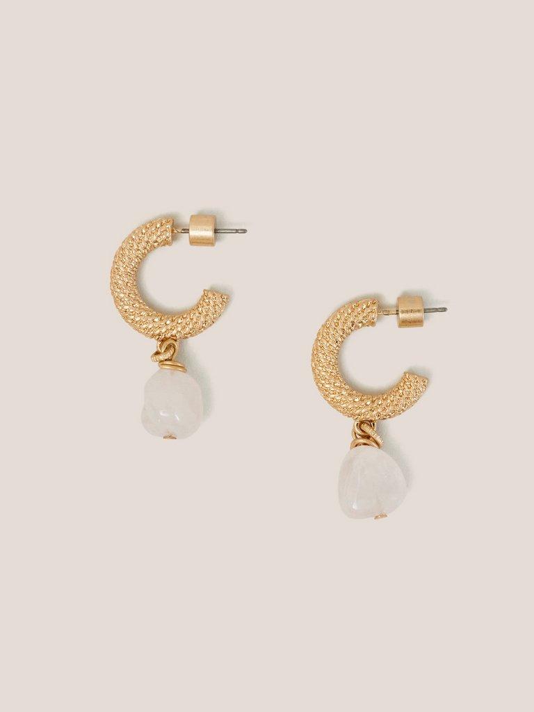 Textured Hoop Stone Earrings in GLD TN MET - FLAT FRONT