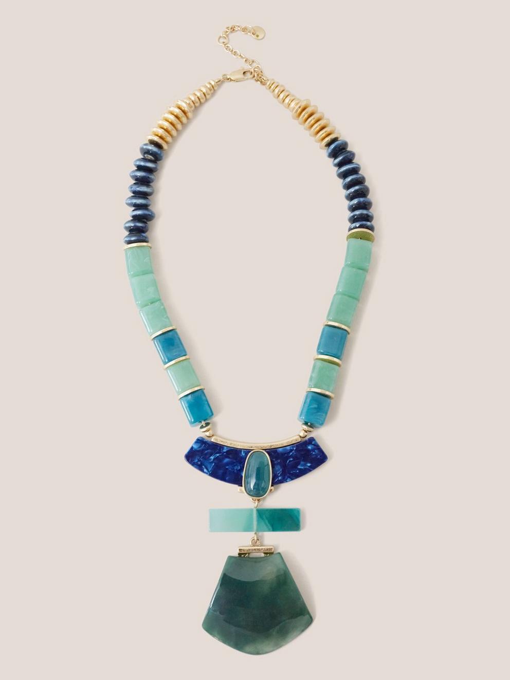 Statement Gem Necklace in BLUE MLT - FLAT FRONT