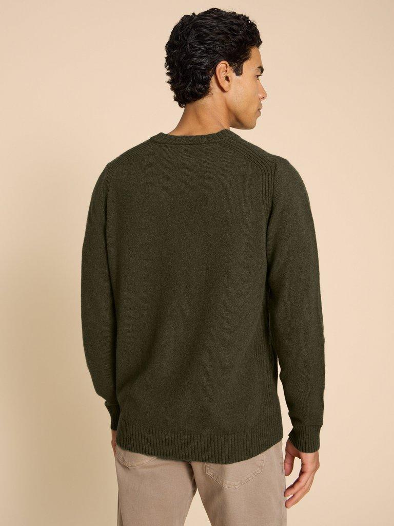 Lambswool V Neck in DK GREEN - MODEL BACK