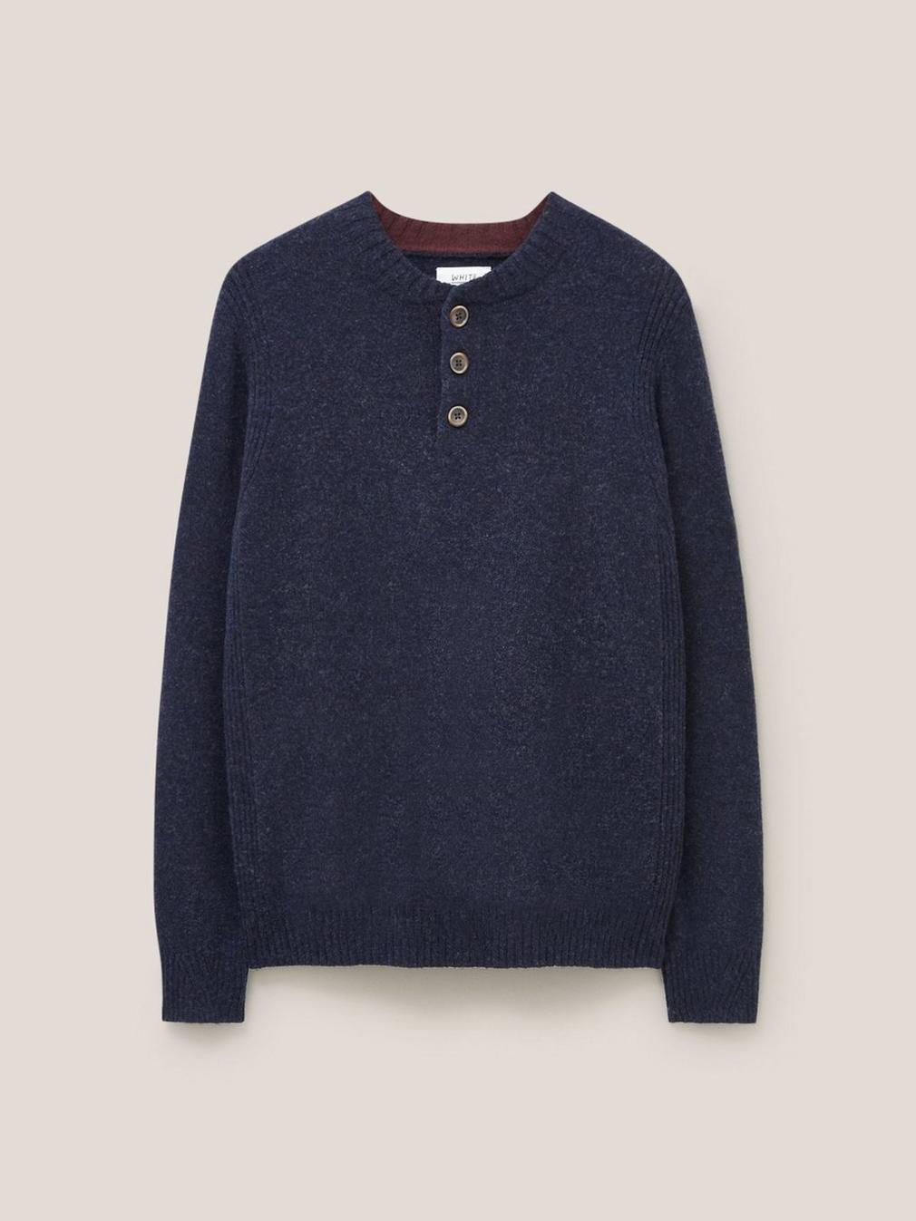 Lambswool Henley in DARK NAVY - FLAT FRONT