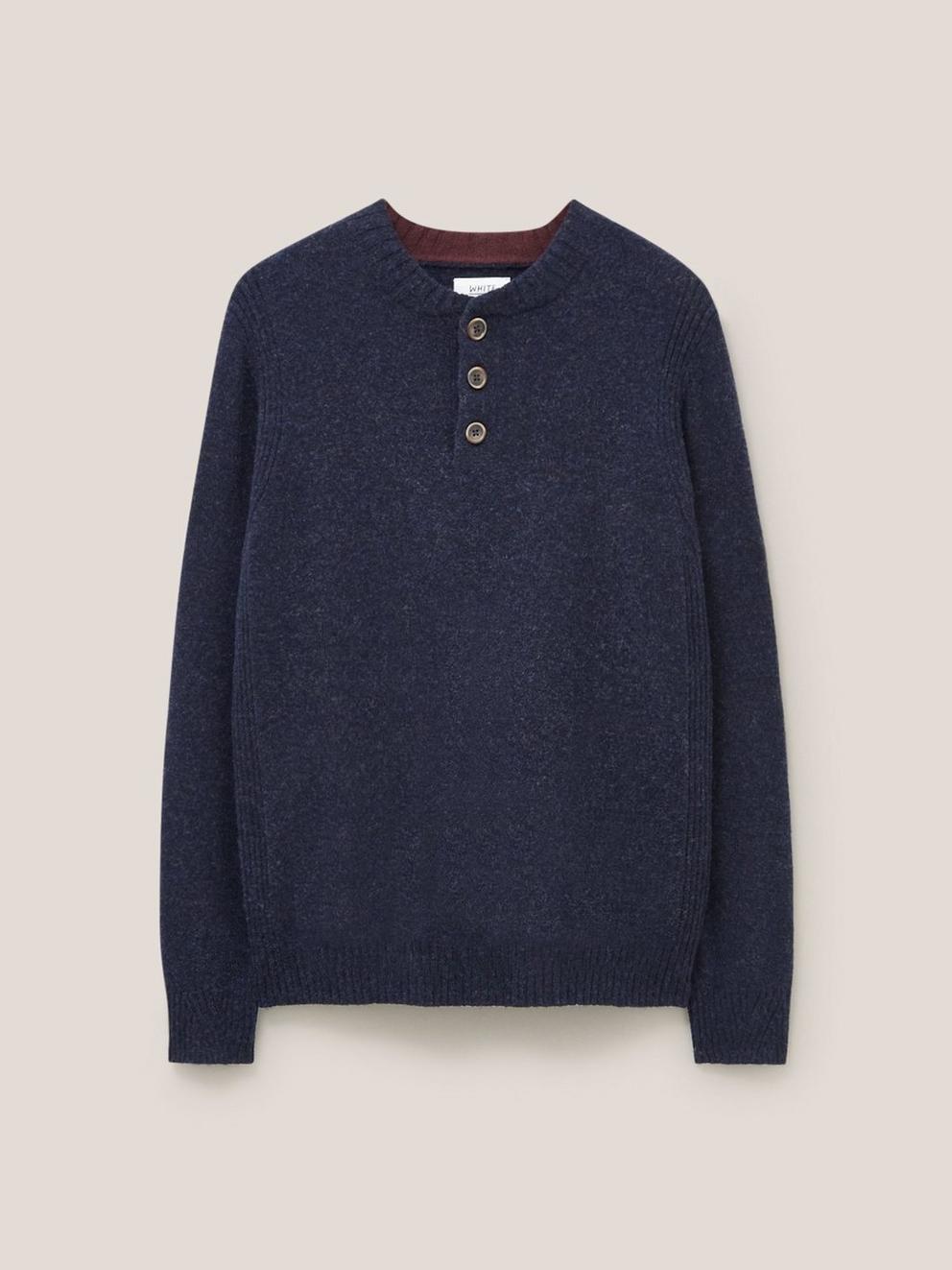 Lambswool Long Sleeve Henley in DARK NAVY - FLAT FRONT