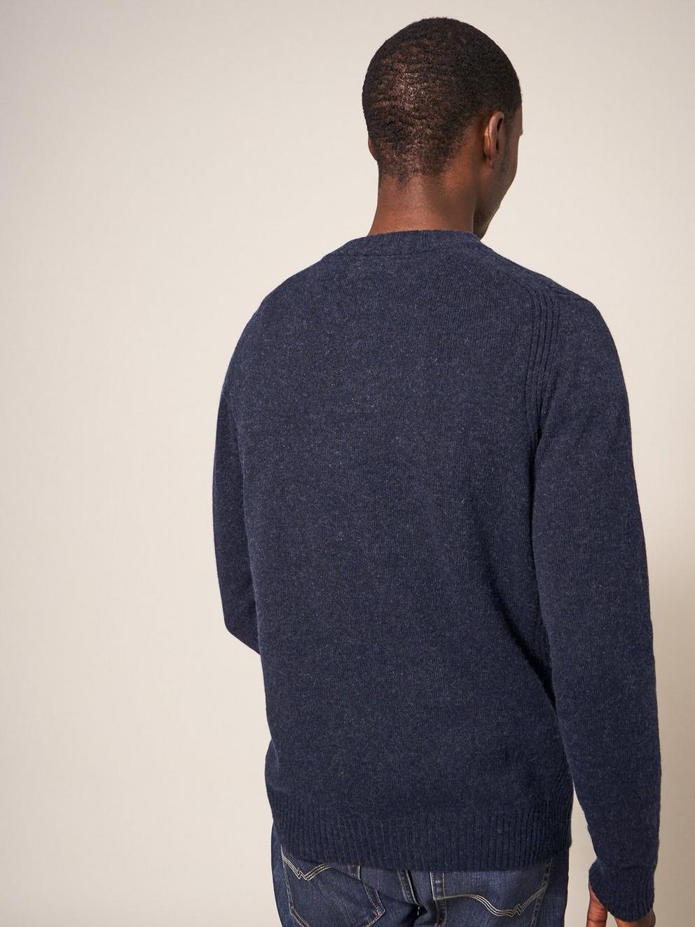Lambswool Long Sleeve Henley in DARK NAVY - MODEL BACK