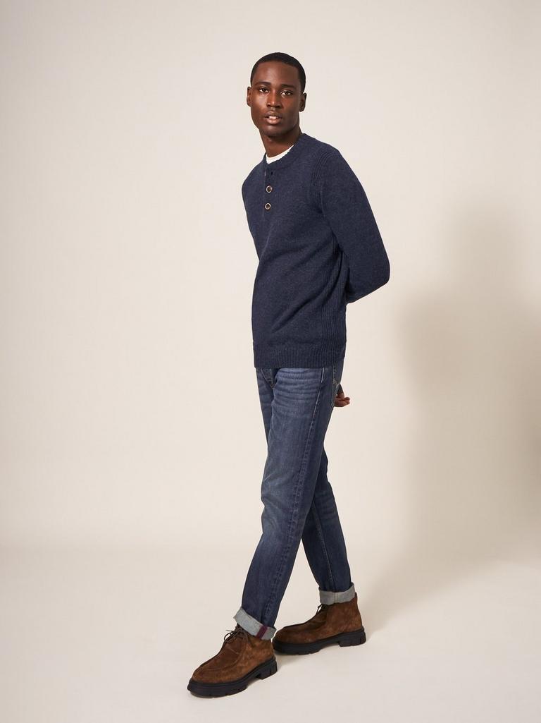 Lambswool Henley in DARK NAVY - MODEL FRONT