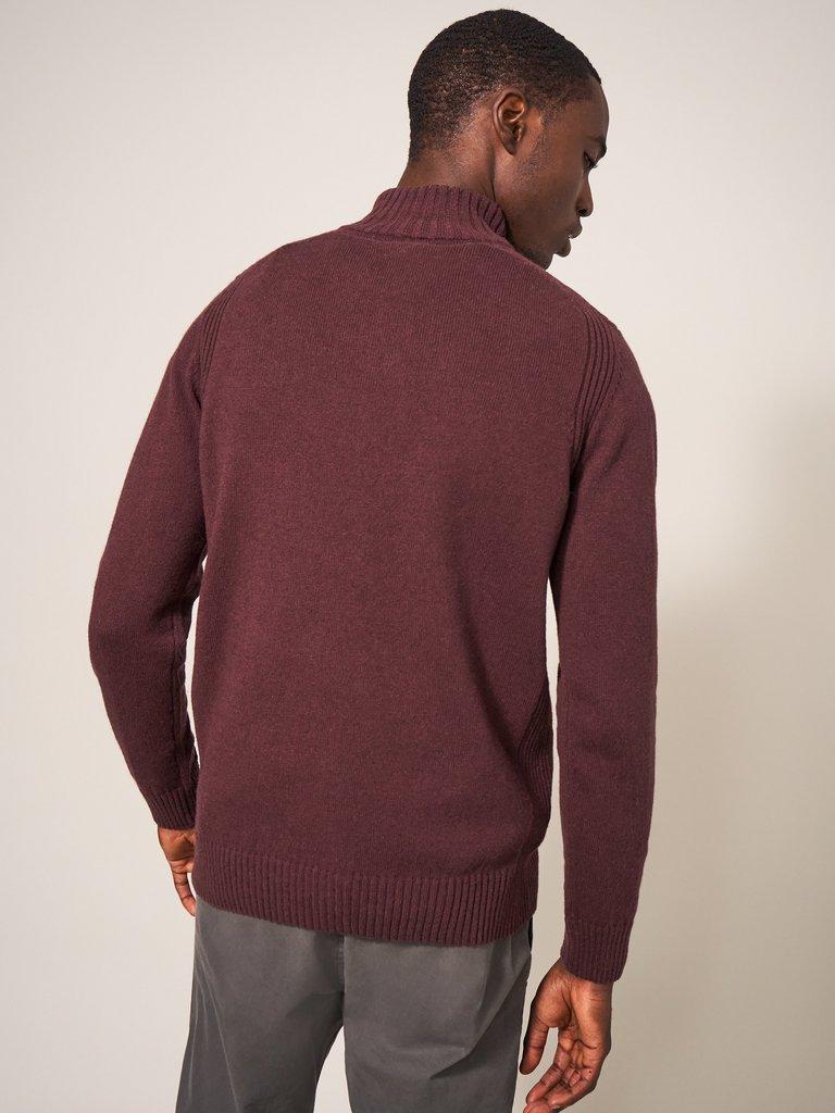 Lambswool Funnel Neck in DK PLUM - MODEL BACK