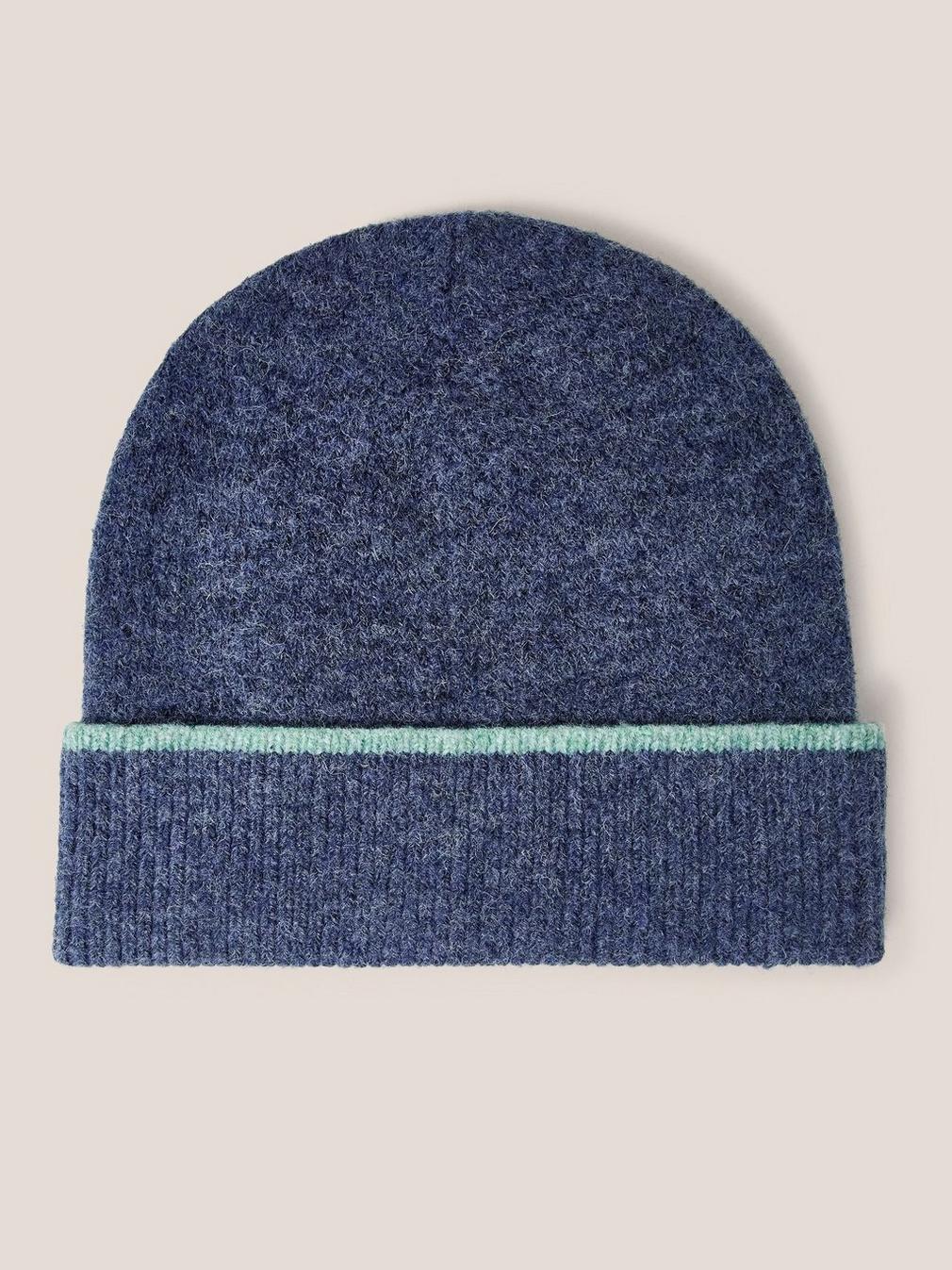 Sienna Knit Beanie in MID BLUE - FLAT BACK