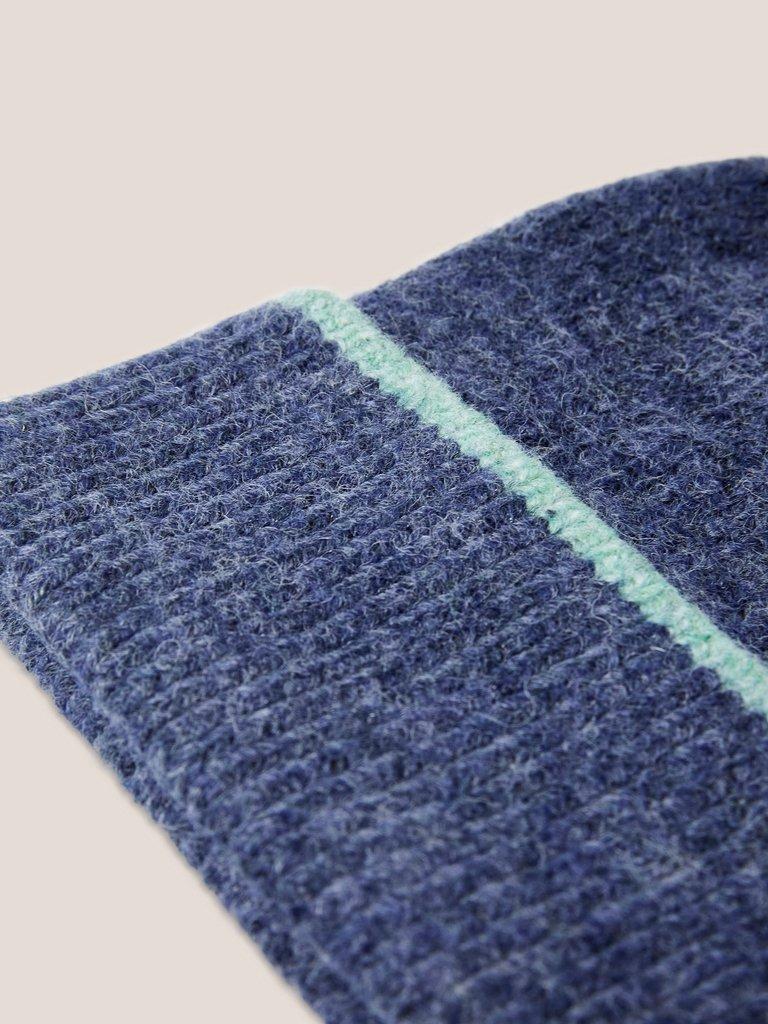 Sienna Knit Beanie in MID BLUE - FLAT DETAIL