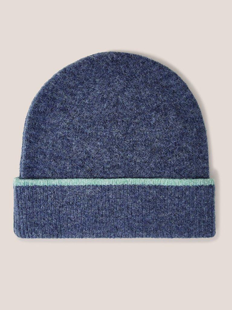 Sienna Knit Beanie in MID BLUE - FLAT FRONT