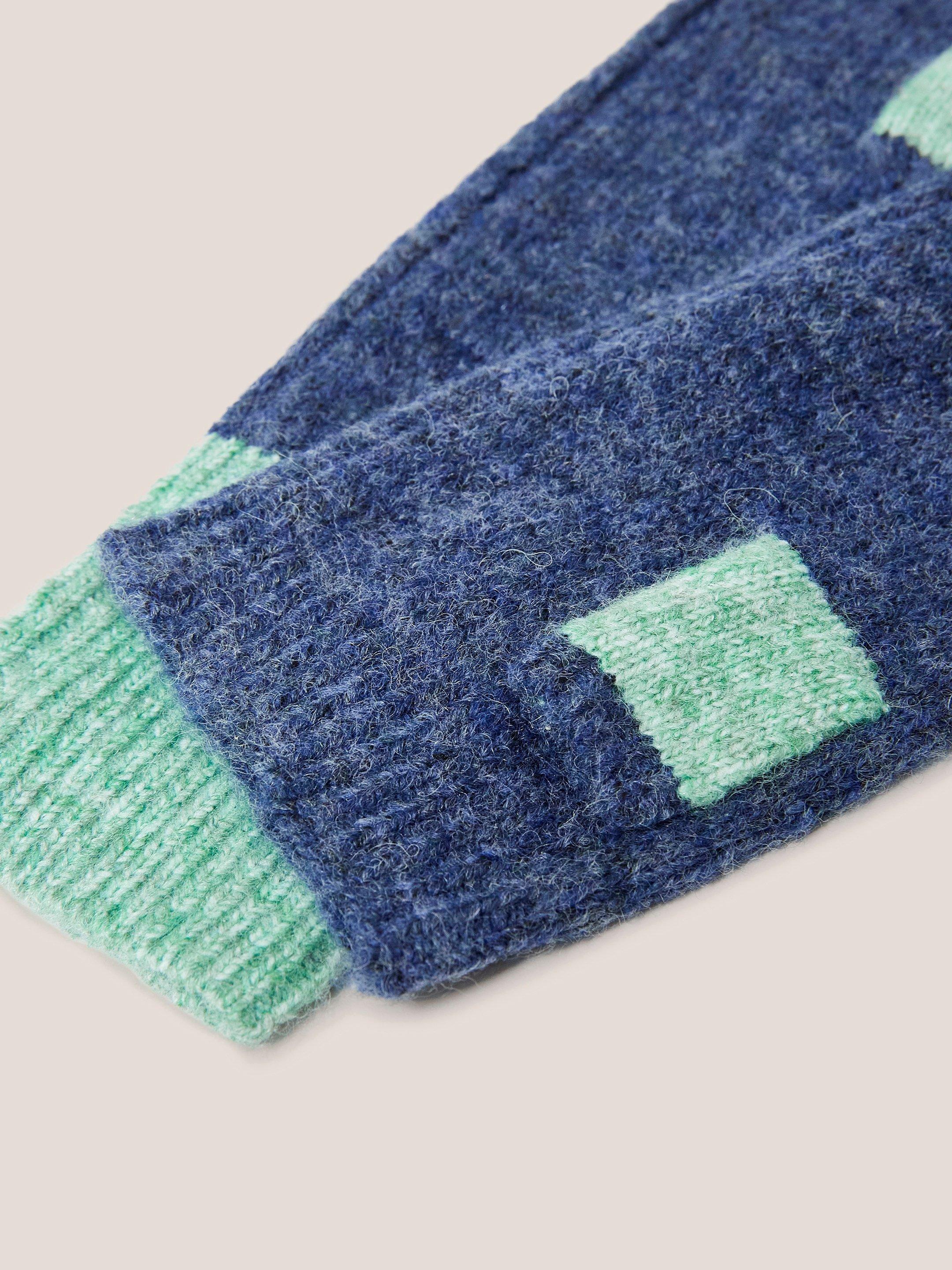 Knitted Fingerless Glove in TEAL MLT - FLAT DETAIL