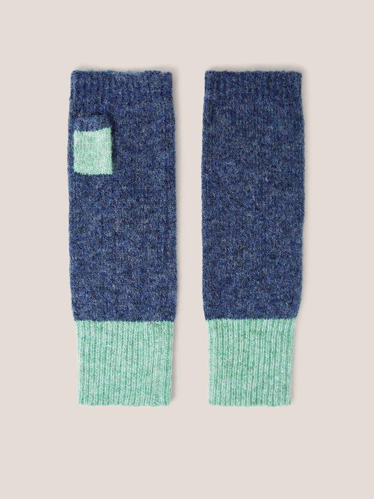 Knitted Fingerless Glove in TEAL MLT - FLAT FRONT