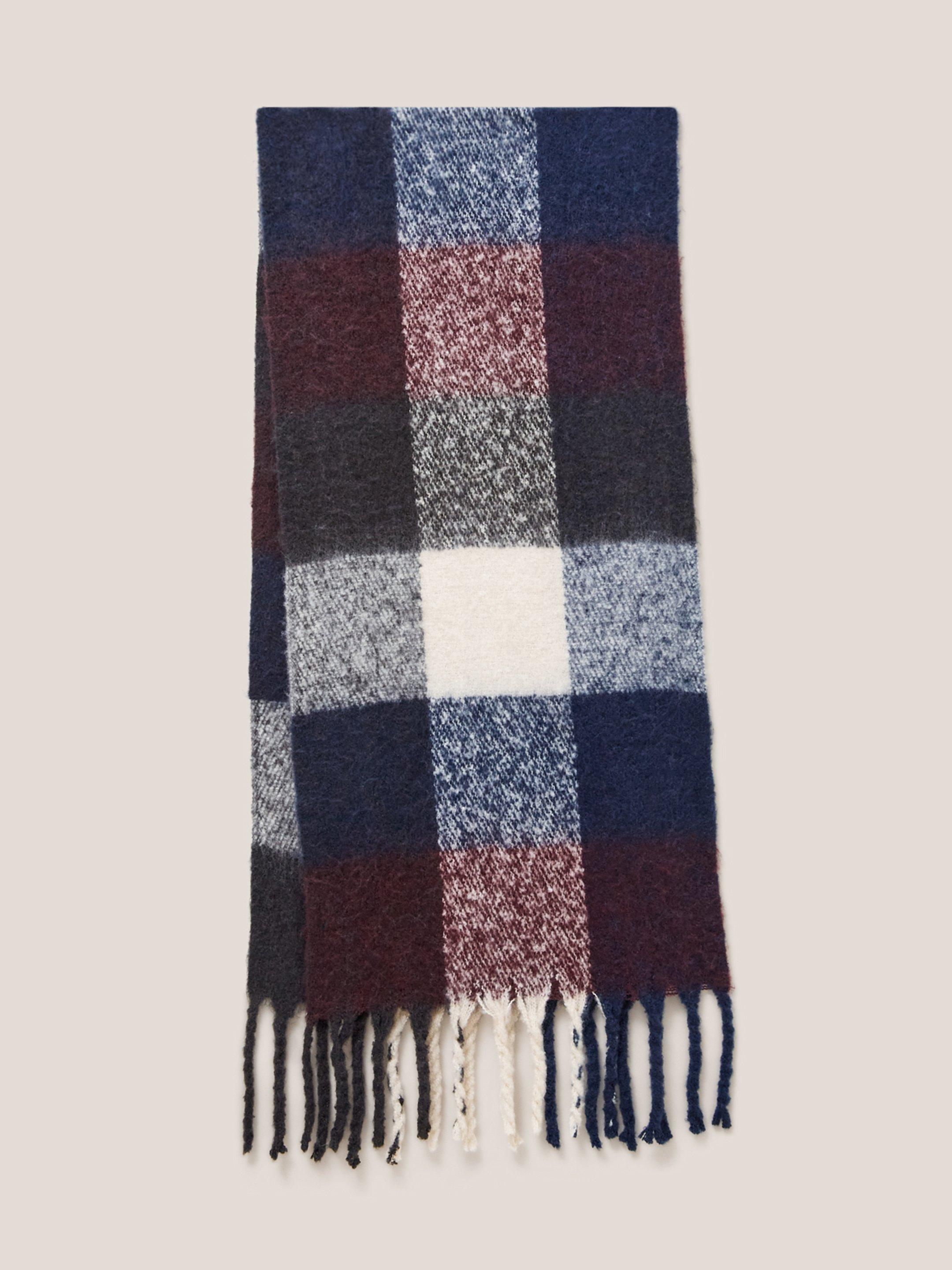 Shelly Woven Check Scarf in NAVY MULTI - FLAT BACK