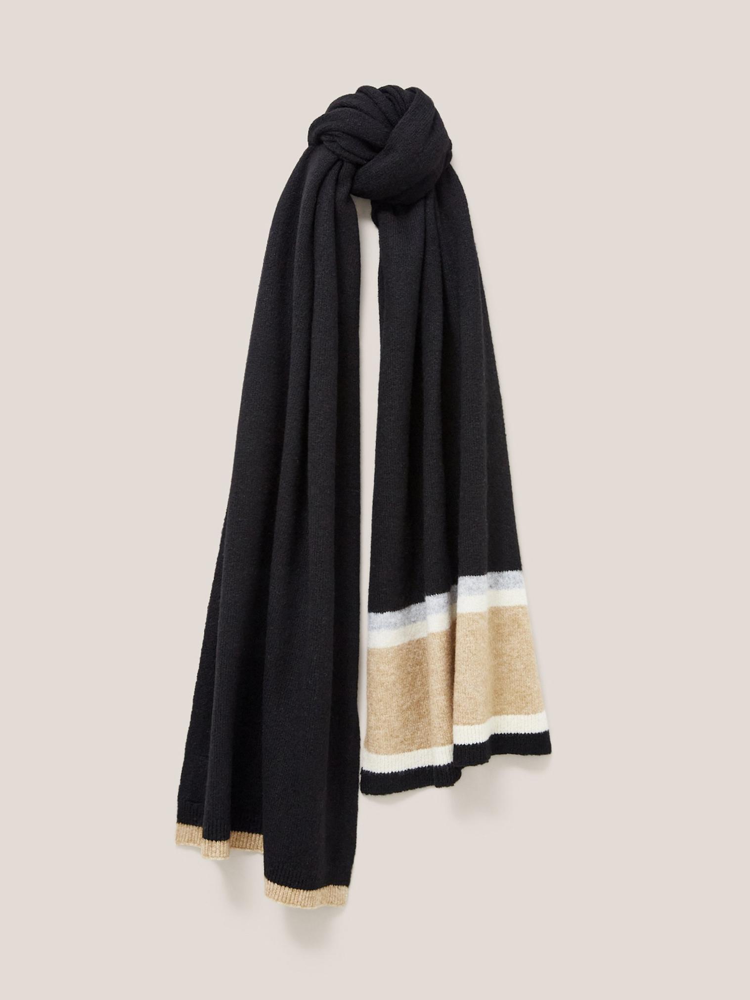 Sienna Fine Knit Scarf in BLK MLT - MODEL FRONT