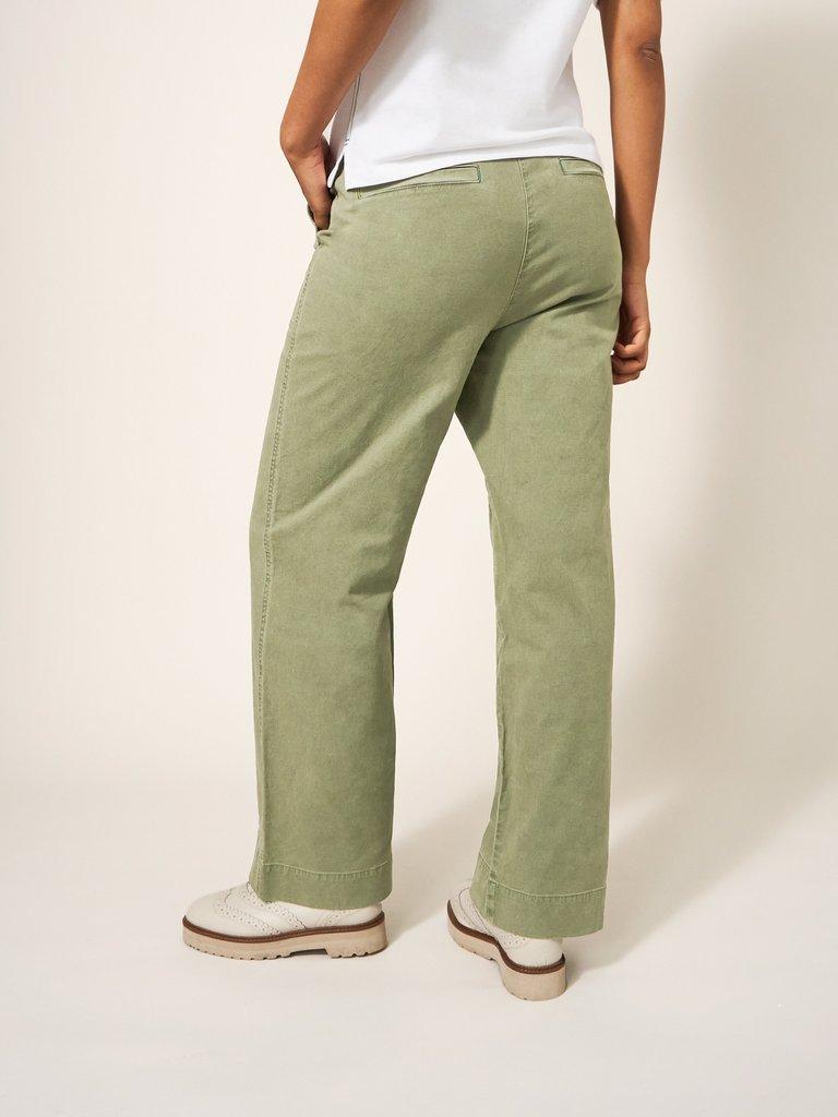 Twister Wide Leg Chino in MID GREEN - MODEL BACK