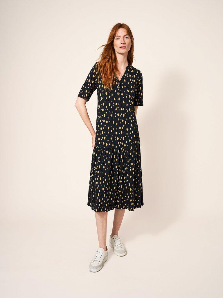 Sabina Midi Dress in BLK PR - MODEL FRONT