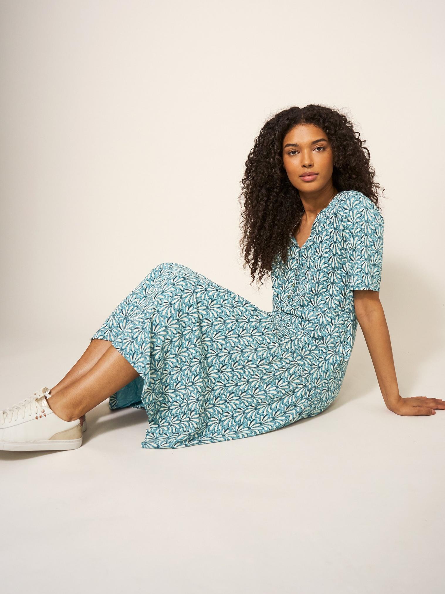 Sabina Midi Dress in TEAL PRINT | White Stuff