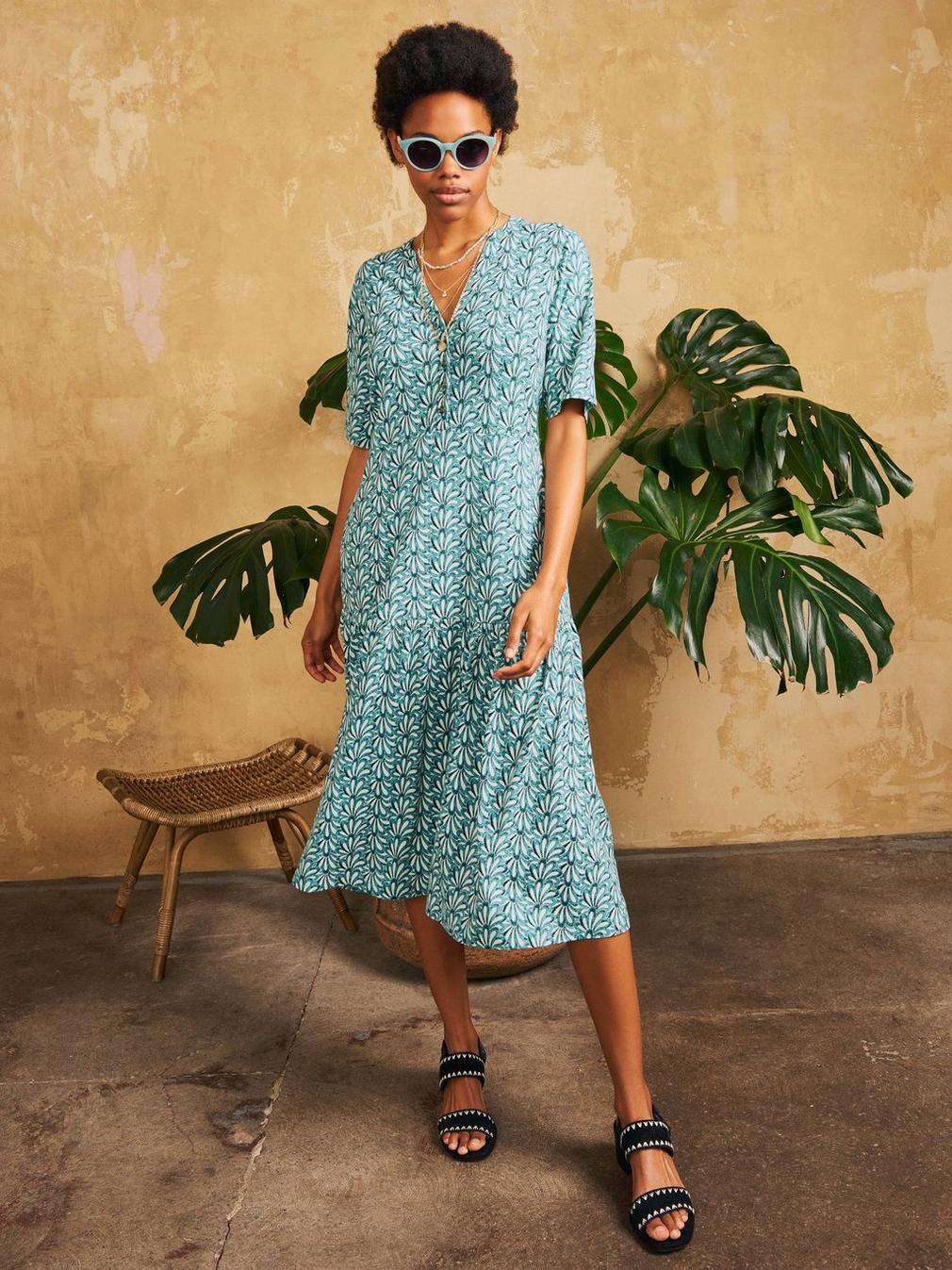 Sabina Midi Dress in TEAL PR - MIXED