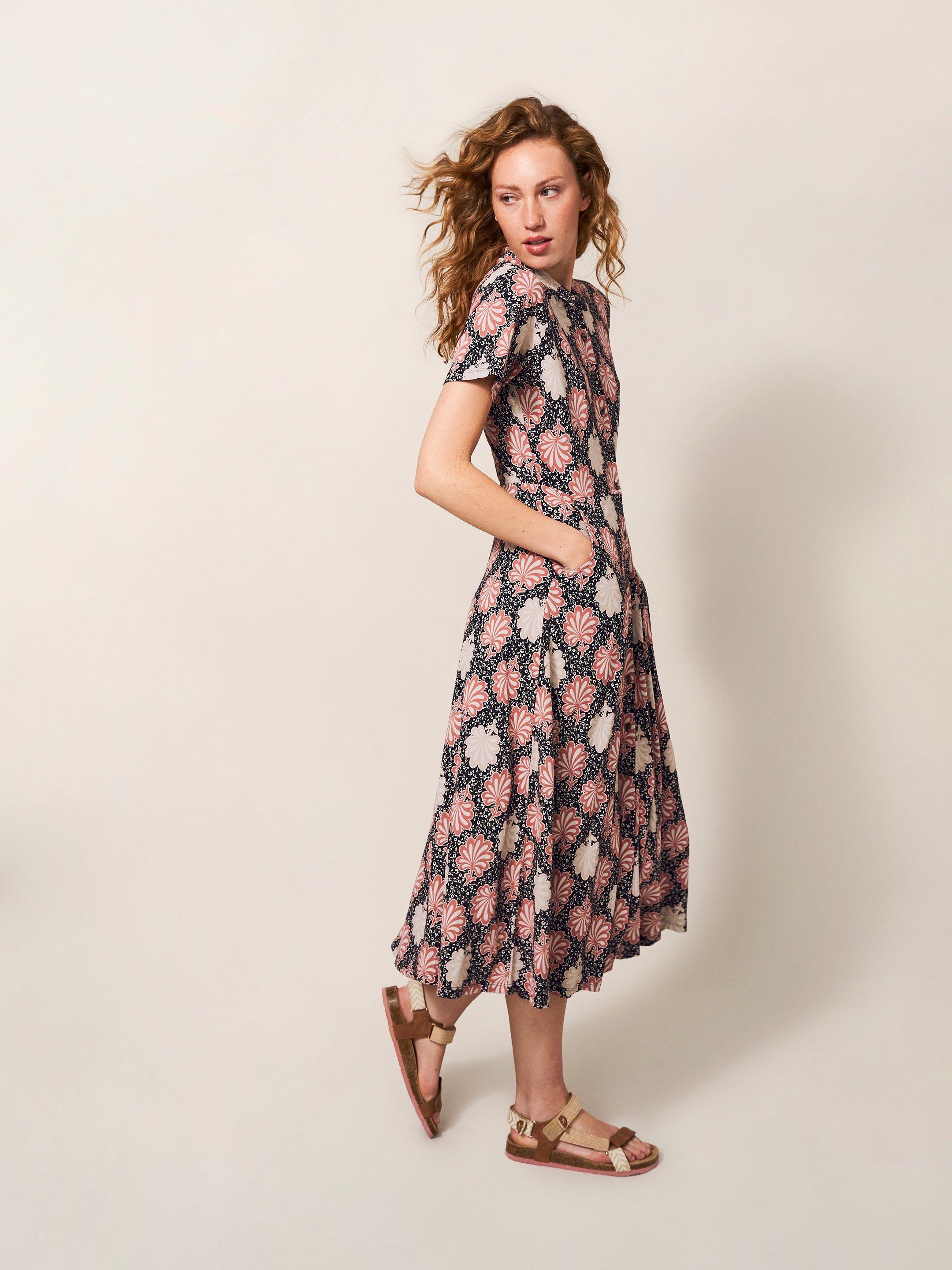 Rua Jersey Shirt Dress in PINK MLT - MODEL FRONT