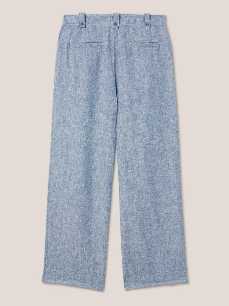 Belle Wide Leg Linen Trouser in CHAMB BLUE - FLAT BACK