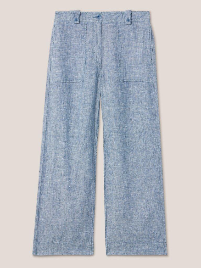 Belle Wide Leg Linen Trouser in CHAMB BLUE - FLAT FRONT