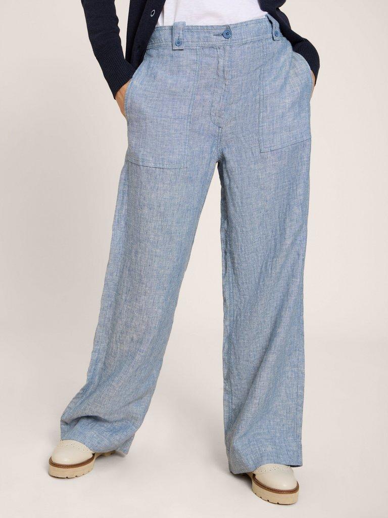 Relaxed Linen Blend Pants - Dark Denim Chambray