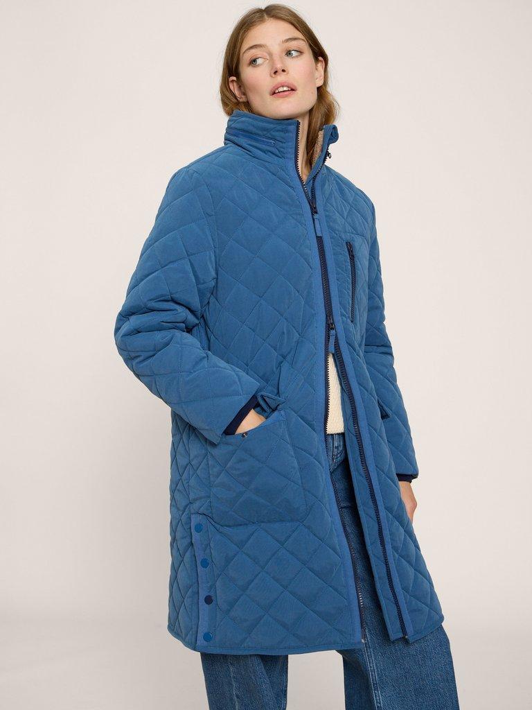 Luckie Coat in MID BLUE - MODEL FRONT