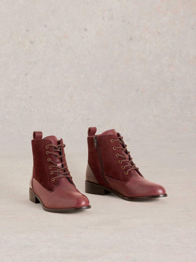 Margot Leather Ankle Boot in DEEP RED - FLAT FRONT