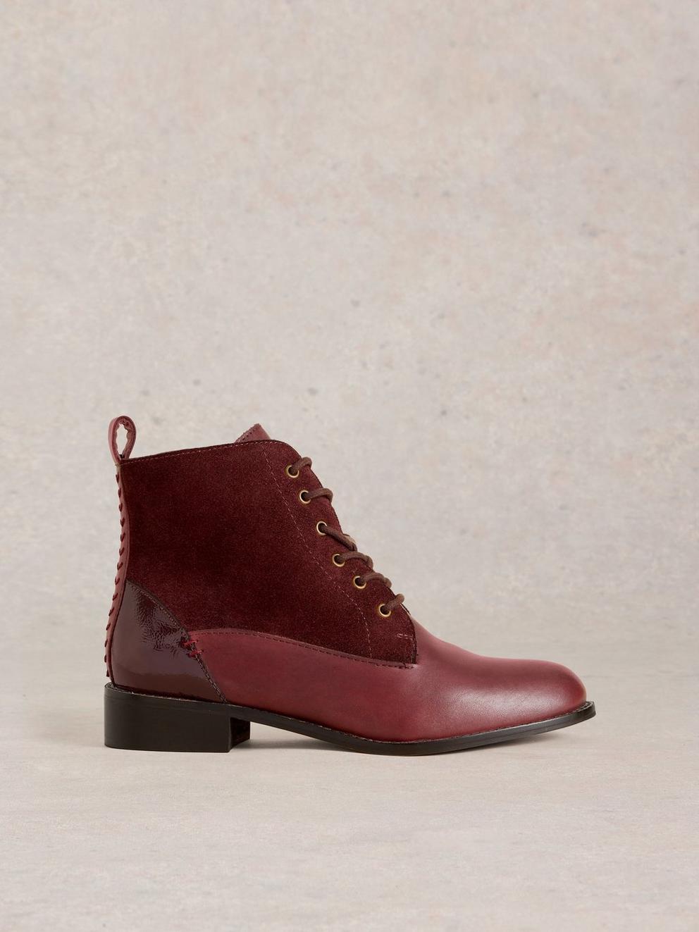 Margot Leather Ankle Boot in DEEP RED - LIFESTYLE