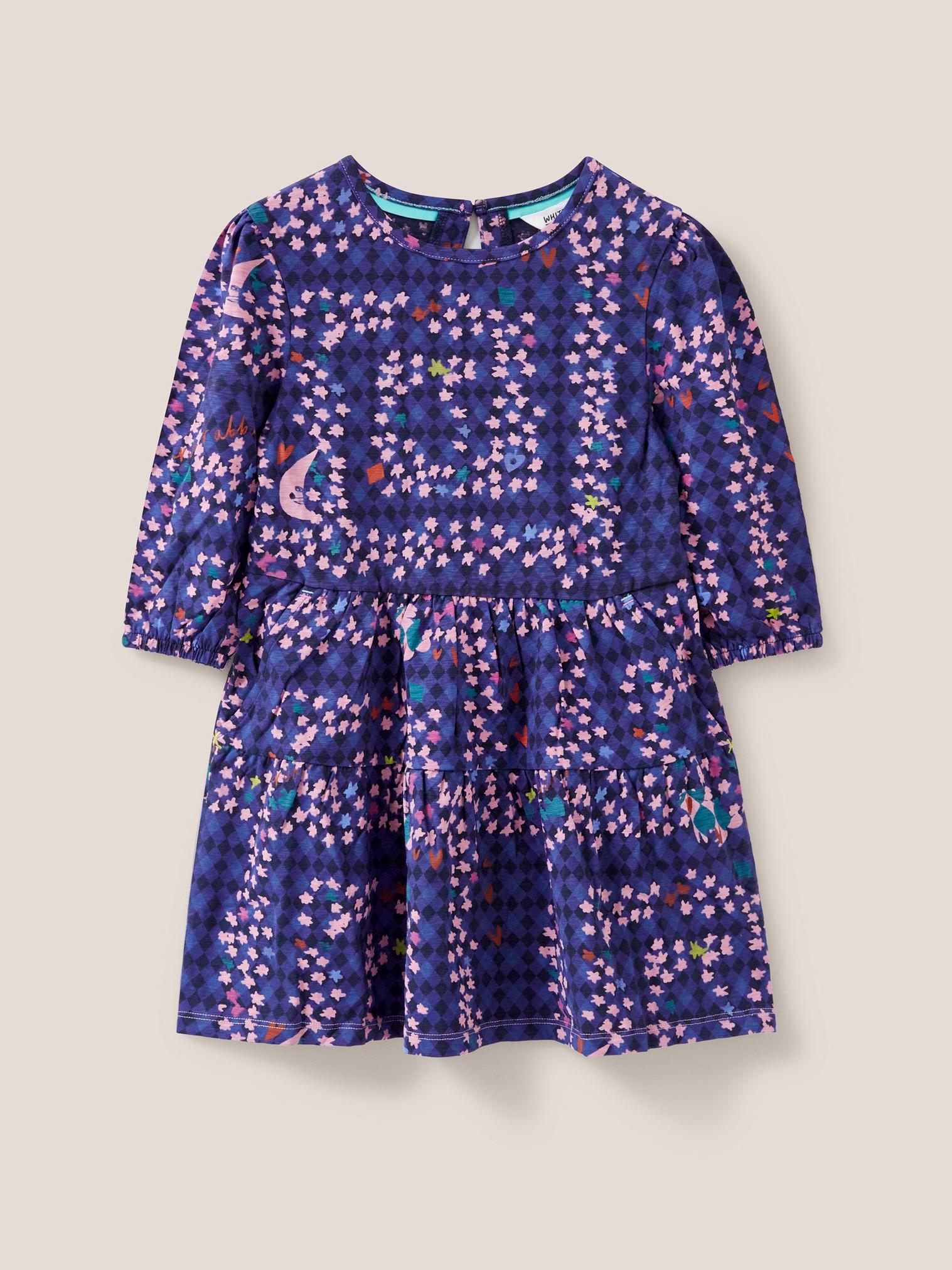 Maze Printed Jersey Dress in NAVY PR - FLAT FRONT